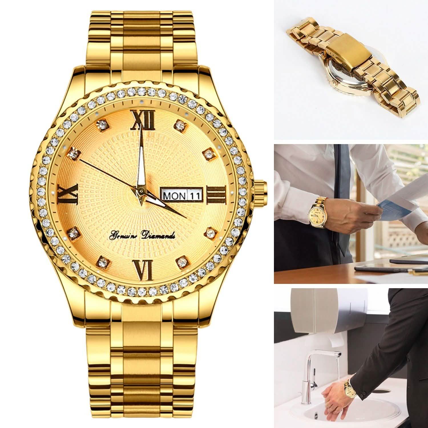 Quartz Watch Luxury Crystal Rhinestone Gold Steel Watches - Tophatter Daily Deals