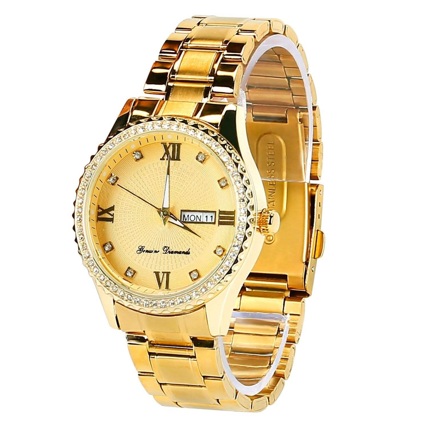 Quartz Watch Luxury Crystal Rhinestone Gold Steel Watches - Tophatter Daily Deals