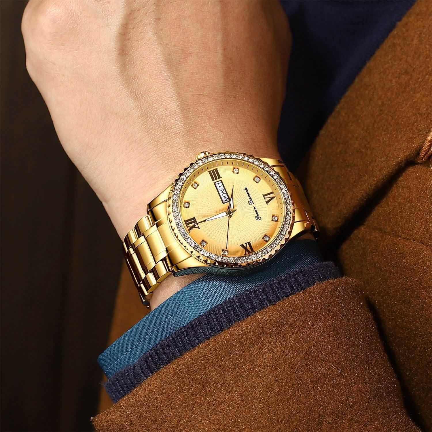 Quartz Watch Luxury Crystal Rhinestone Gold Steel Watches - Tophatter Daily Deals