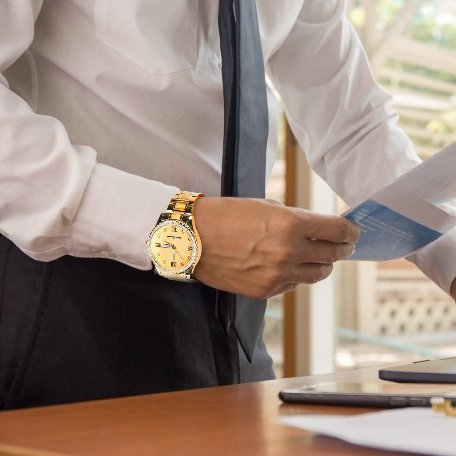 Quartz Watch Luxury Crystal Rhinestone Gold Steel Watches - Tophatter Daily Deals