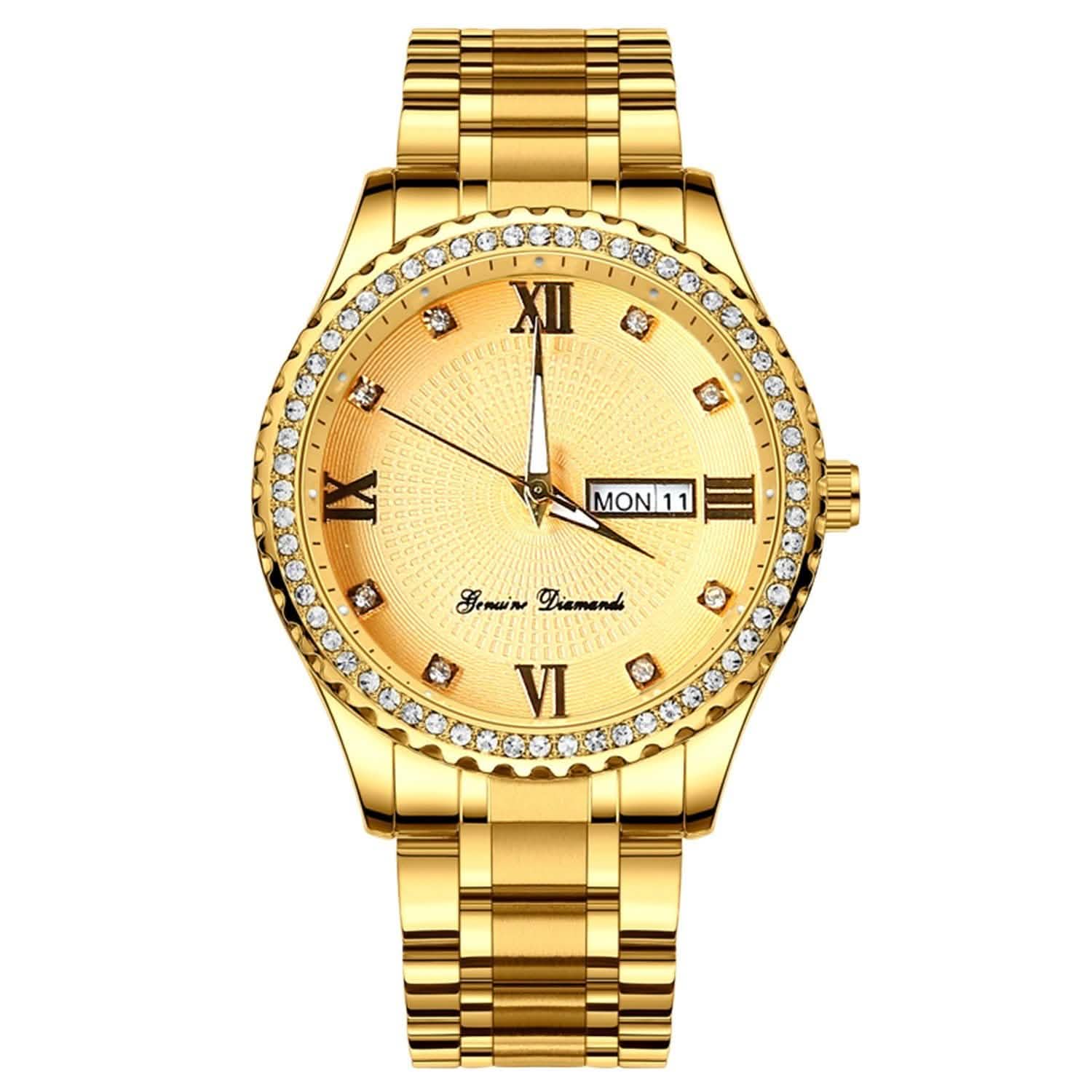 Quartz Watch Luxury Crystal Rhinestone Gold Steel Watches - Tophatter Daily Deals
