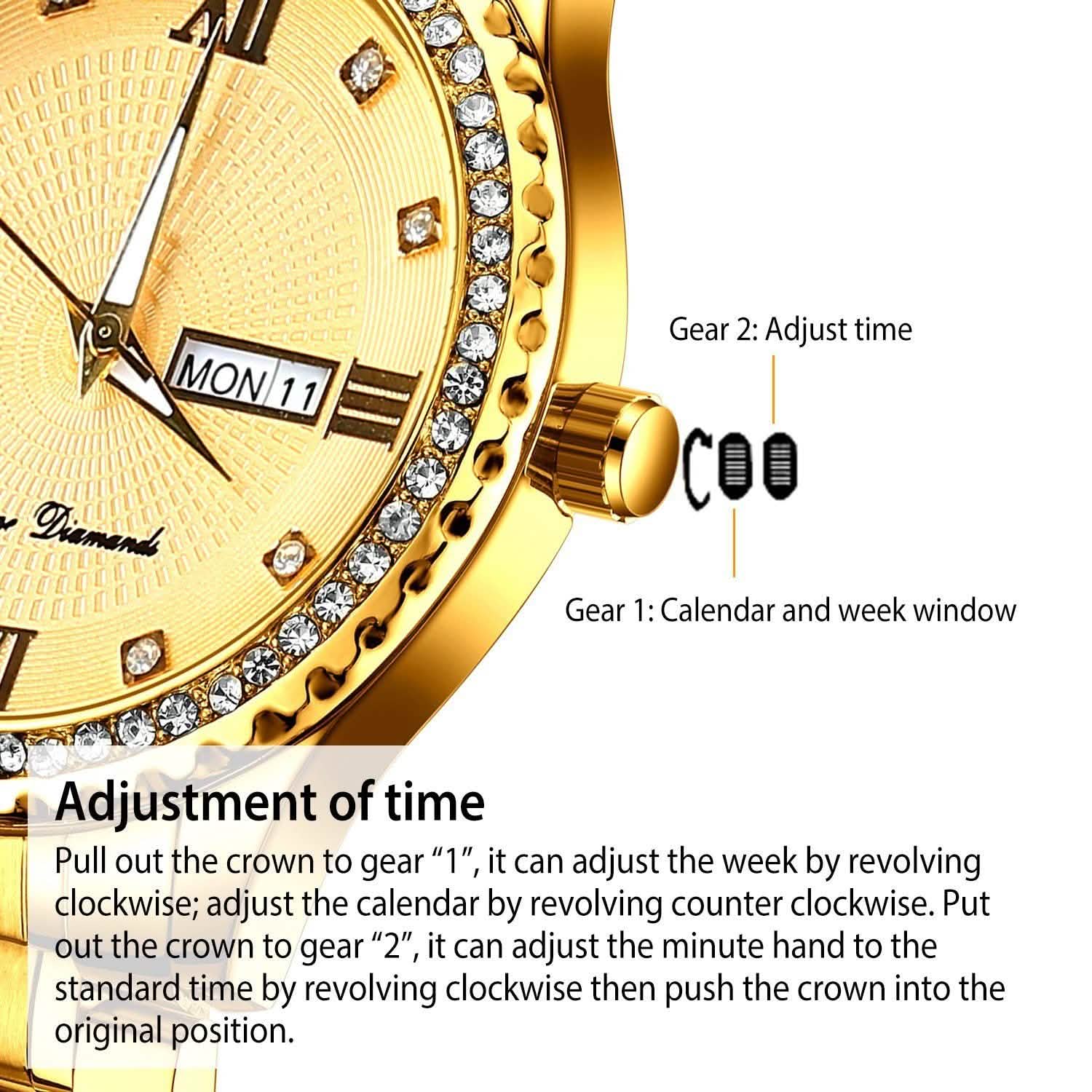 Quartz Watch Luxury Crystal Rhinestone Gold Steel Watches - Tophatter Daily Deals