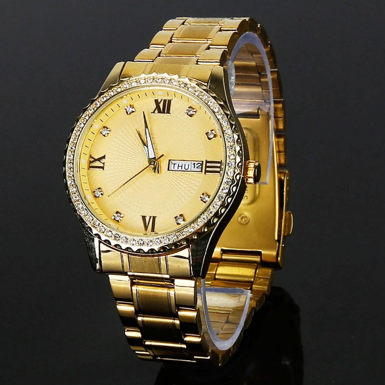 Quartz Watch Luxury Crystal Rhinestone Gold Steel Watches - Tophatter Daily Deals
