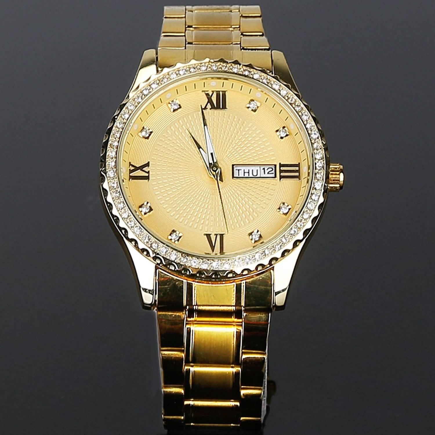 Quartz Watch Luxury Crystal Rhinestone Gold Steel Watches - Tophatter Daily Deals