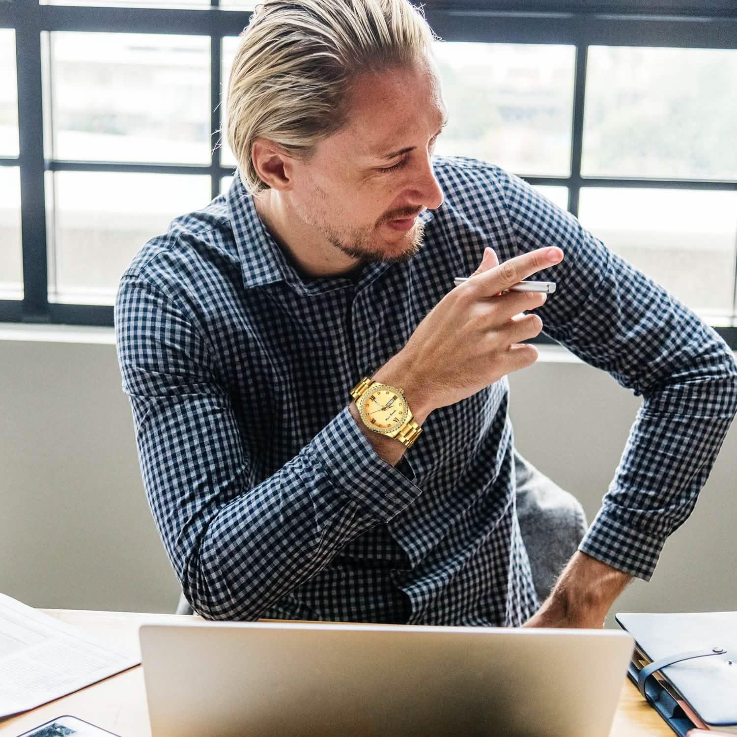 Quartz Watch Luxury Crystal Rhinestone Gold Steel Watches - Tophatter Daily Deals