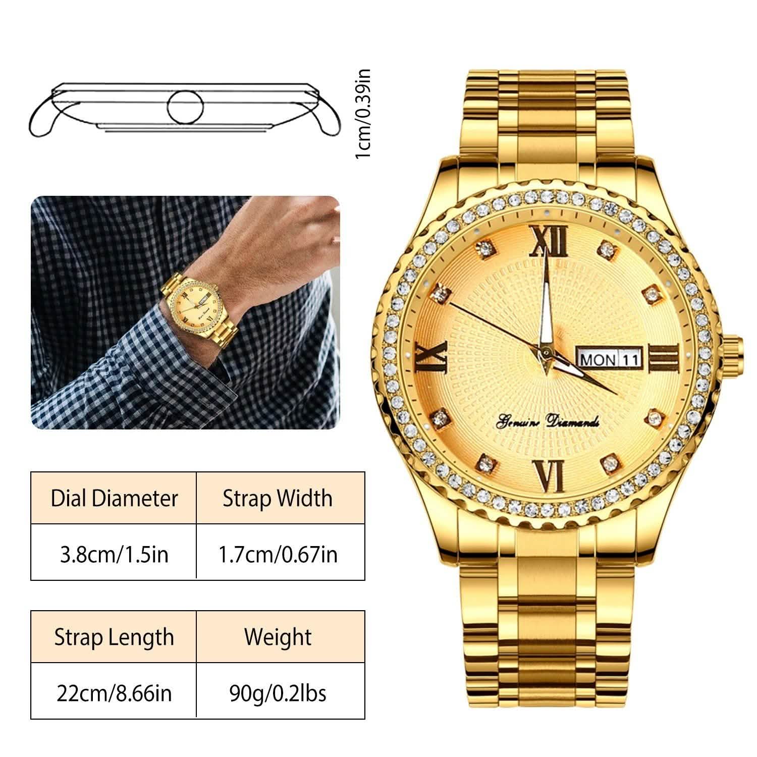 Quartz Watch Luxury Crystal Rhinestone Gold Steel Watches - Tophatter Daily Deals