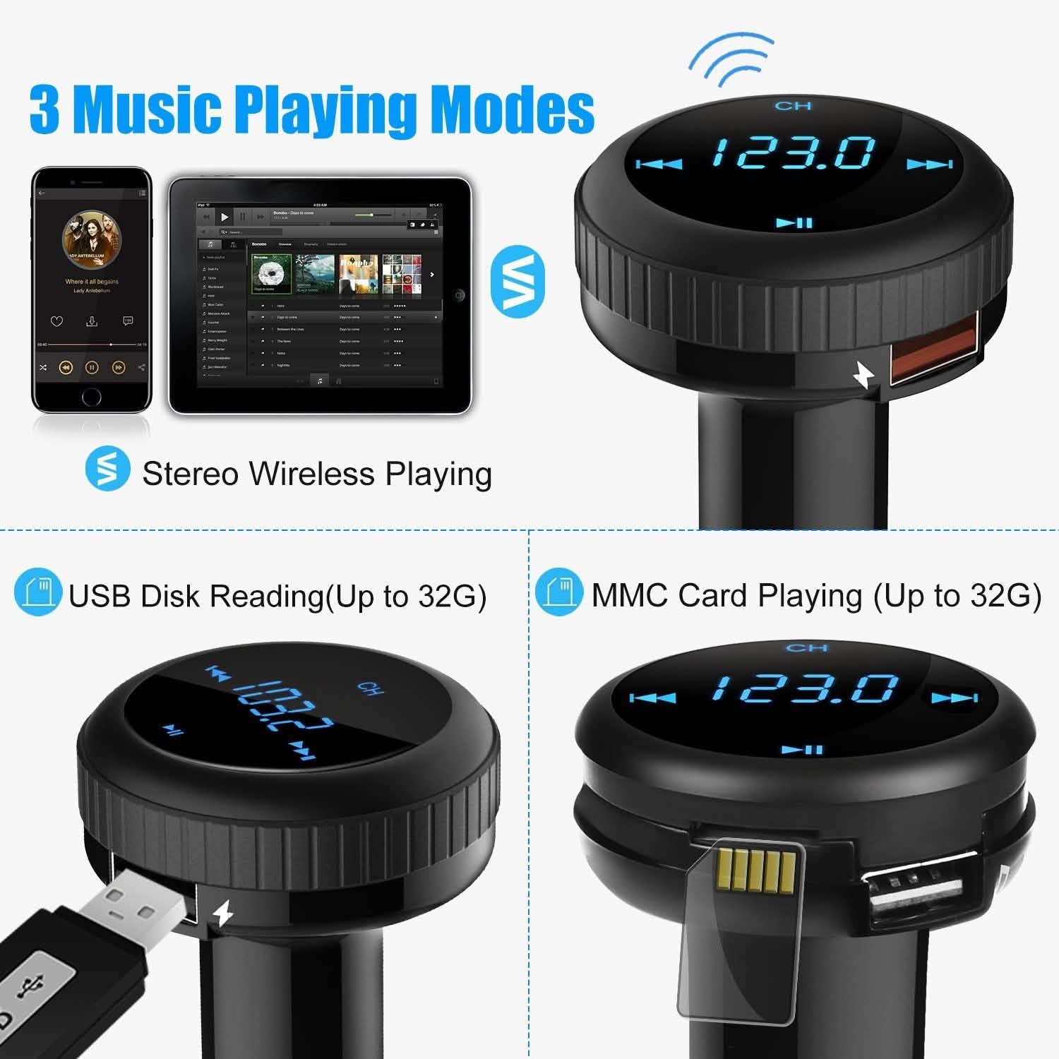 Quick Charge 3.0 Car Charger Wireless 4.2 FM Transmitter 23W 3A Dual USB Automotive - Tophatter Daily Deals