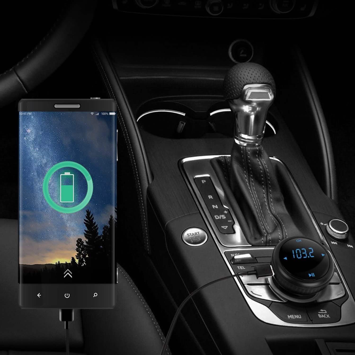 Quick Charge 3.0 Car Charger Wireless 4.2 FM Transmitter 23W 3A Dual USB Automotive - Tophatter Daily Deals