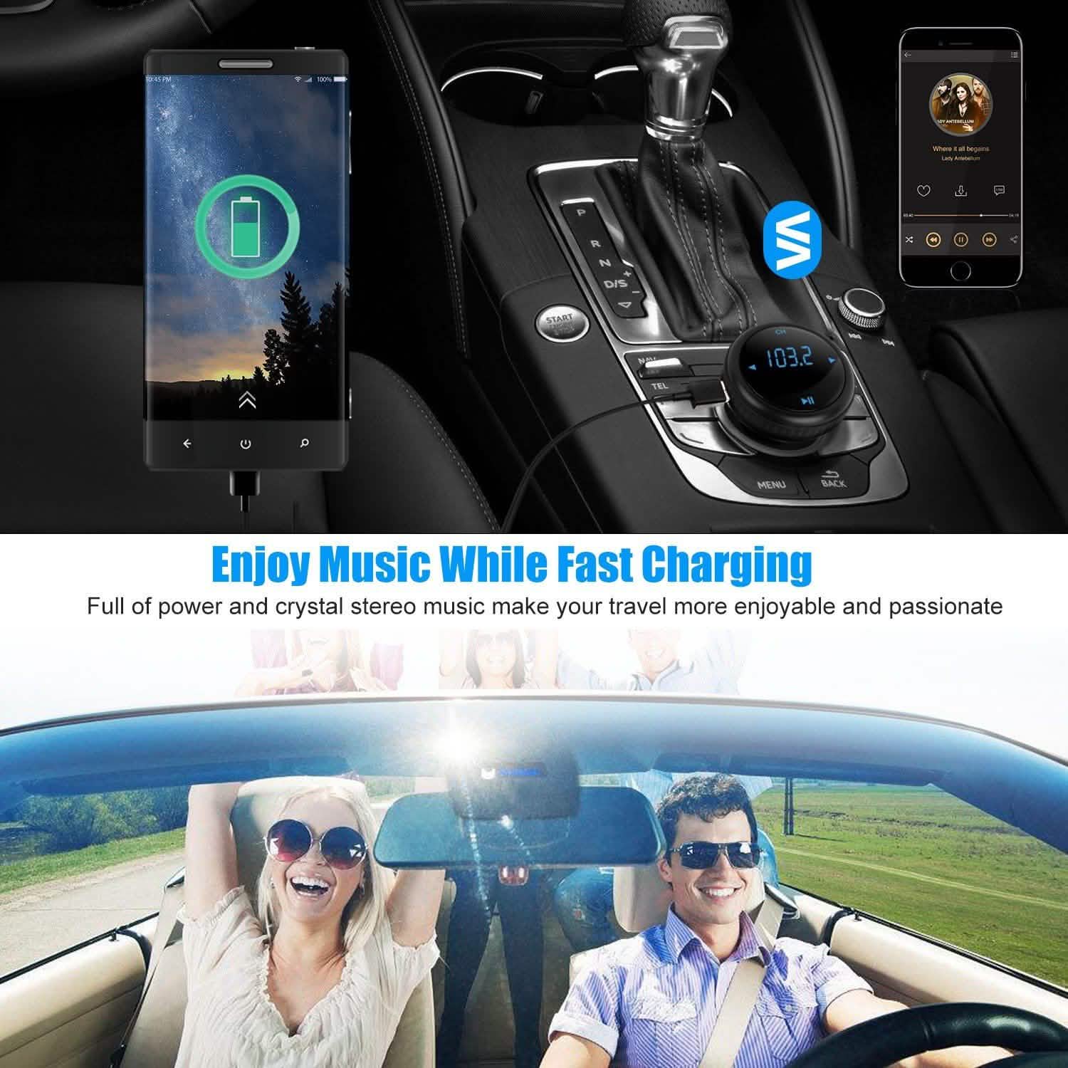 Quick Charge 3.0 Car Charger Wireless 4.2 FM Transmitter 23W 3A Dual USB Automotive - Tophatter Daily Deals