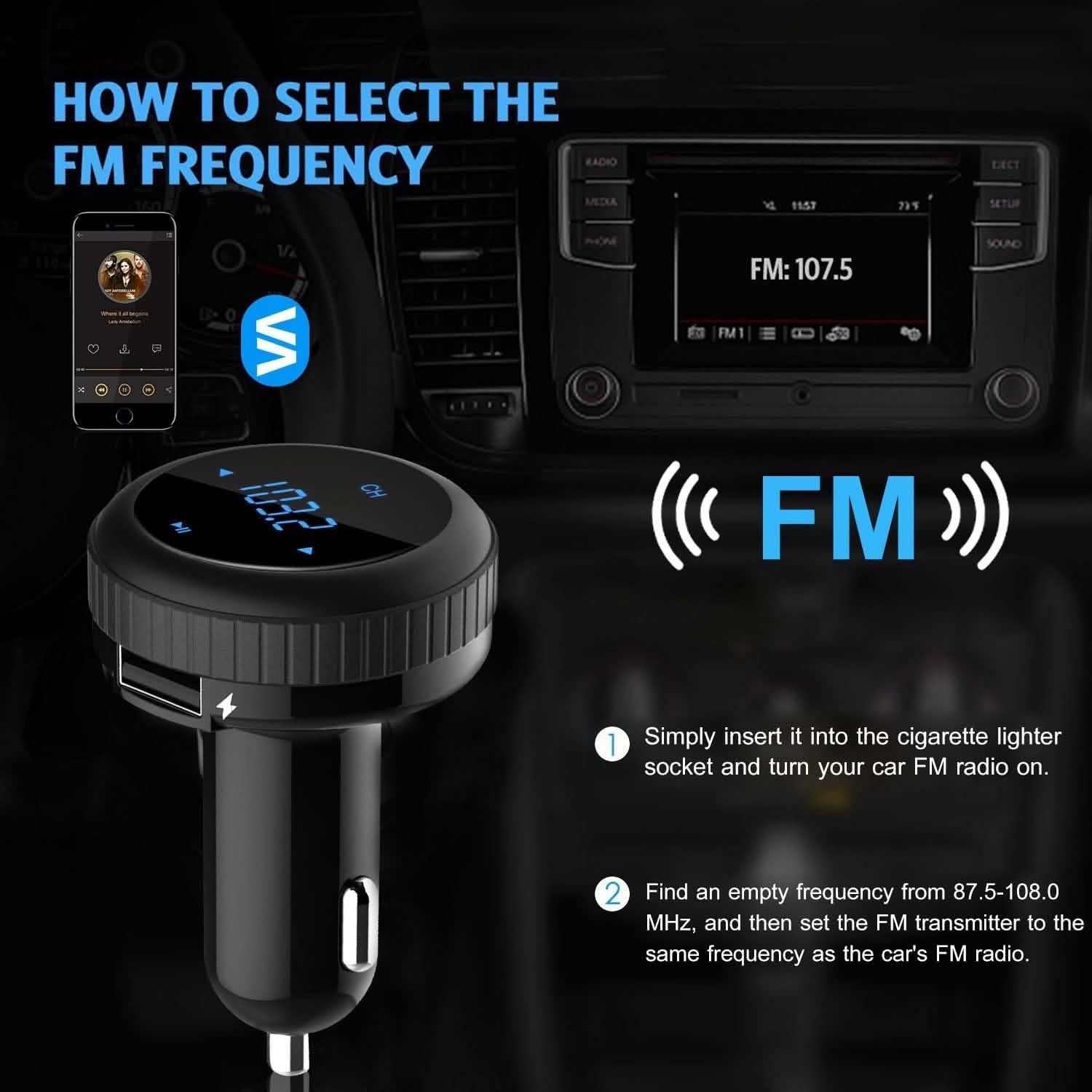 Quick Charge 3.0 Car Charger Wireless 4.2 FM Transmitter 23W 3A Dual USB Automotive - Tophatter Daily Deals