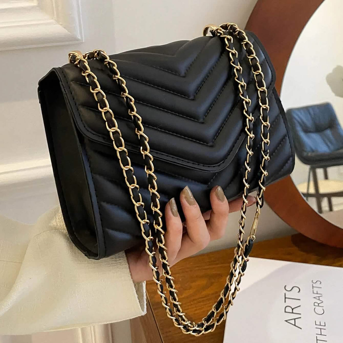 Quilted Pattern Flap Chain Square Bag Black Handbags & Wallets - Tophatter Daily Deals