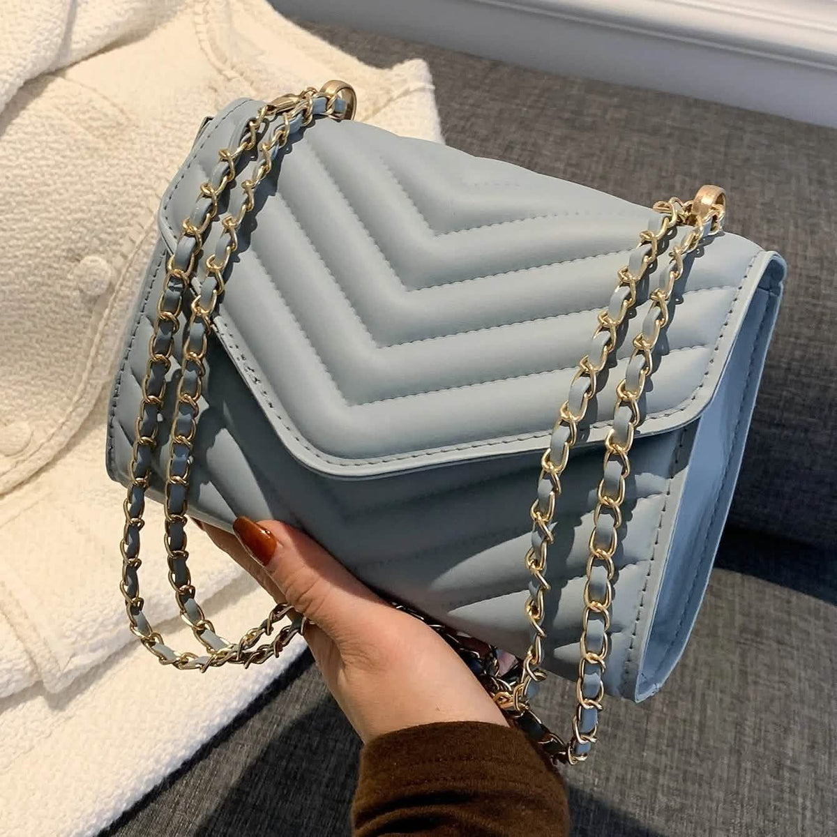 Quilted Pattern Flap Chain Square Bag Blue Handbags & Wallets - Tophatter Daily Deals