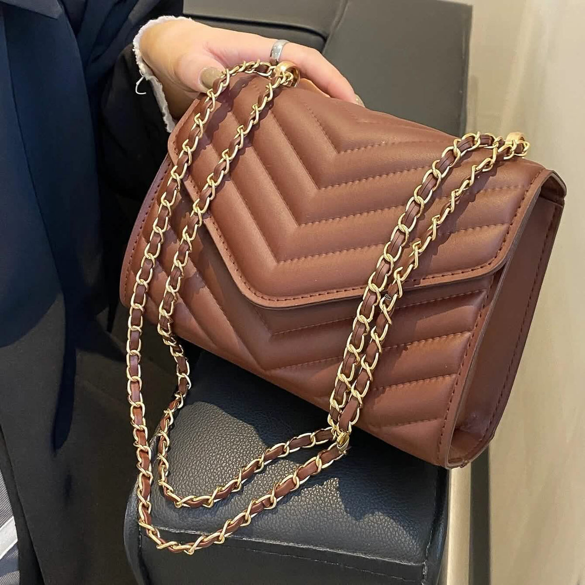 Quilted Pattern Flap Chain Square Bag Coffee Handbags & Wallets - Tophatter Daily Deals