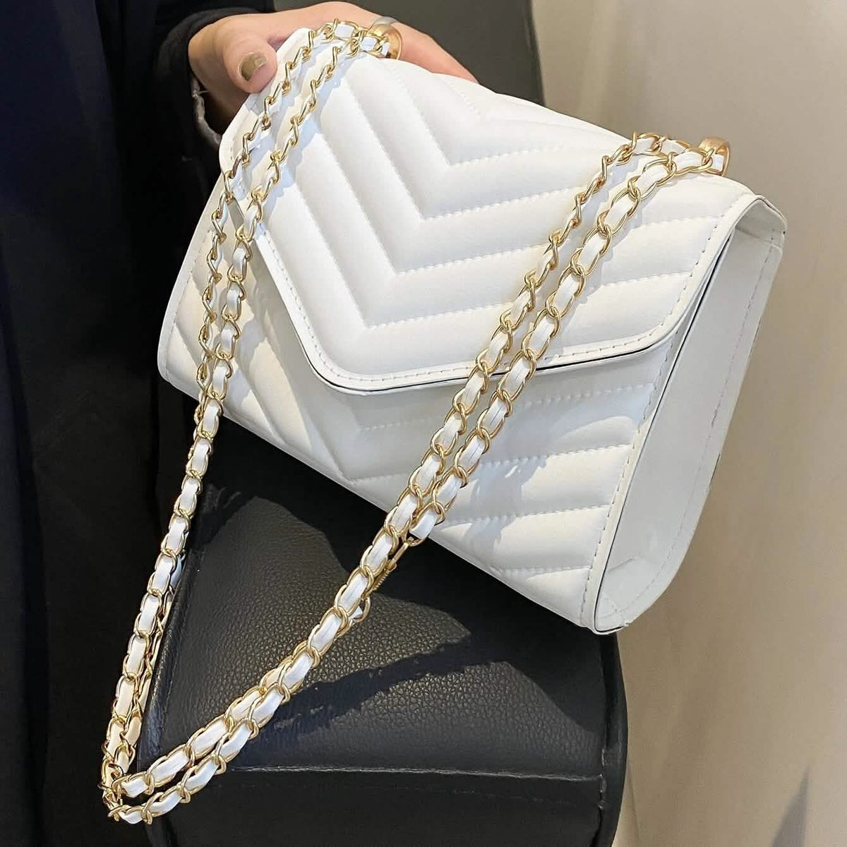 Quilted Pattern Flap Chain Square Bag White Handbags & Wallets - Tophatter Daily Deals