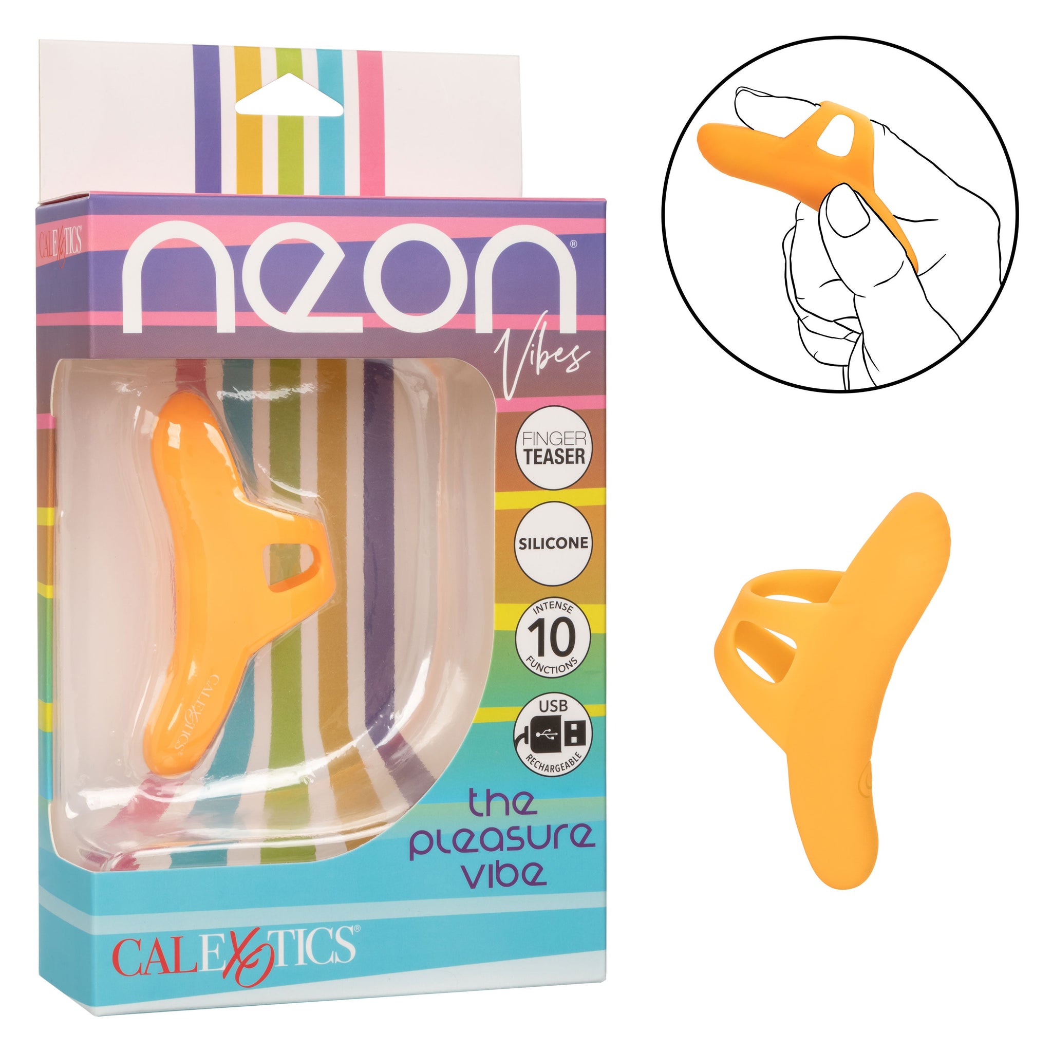 Neon Vibes The Pleasure Vibe (Orange) – Rechargeable Ergonomic Finger Vibrator with 10 Functions > Vibrators > Finger Vibrators - Tophatter Daily Deals