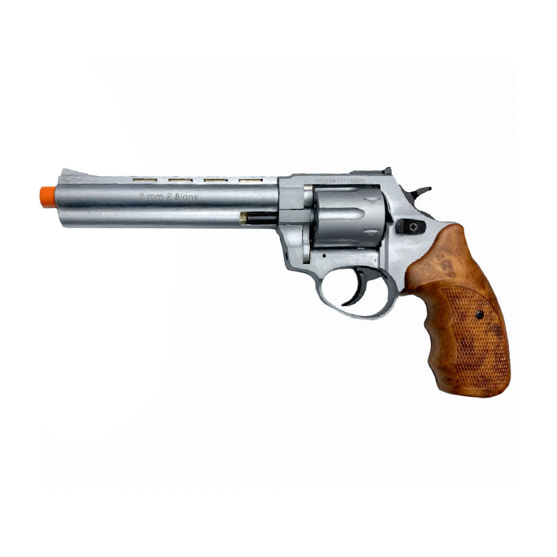 Zoraki R1 Silver 6" Front Firing - 9mm Blank Gun Revolver w/ Wood Grips - Tophatter's Weapons'N'Deals Blank Firing Replica Guns - Tophatter Daily Deals