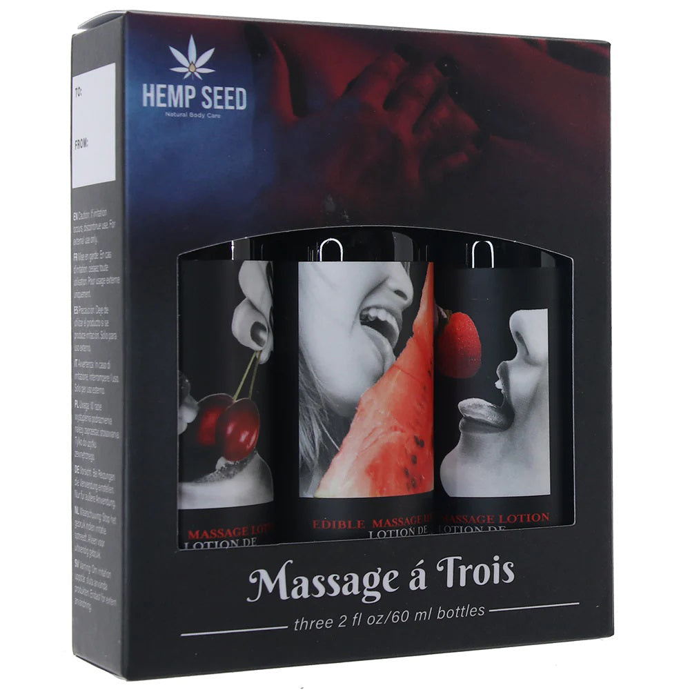 Hemp Seed Edible Massage A Trois (3 Bottle Set) – Edible Massage Lotion Kit > Essentials > Massage Gift Set - Tophatter Daily Deals