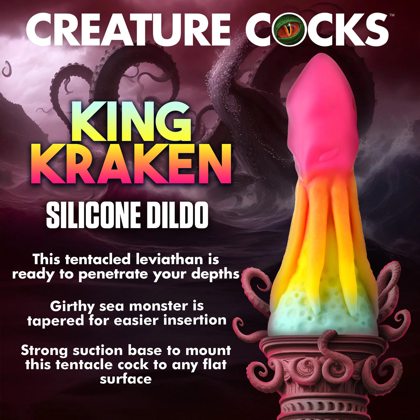 Creature Cocks King Kraken (Rainbow) Silicone Dildo 8.1 Inches – Premium Flexible Dildo > Dildos > Fantasy - Tophatter Daily Deals