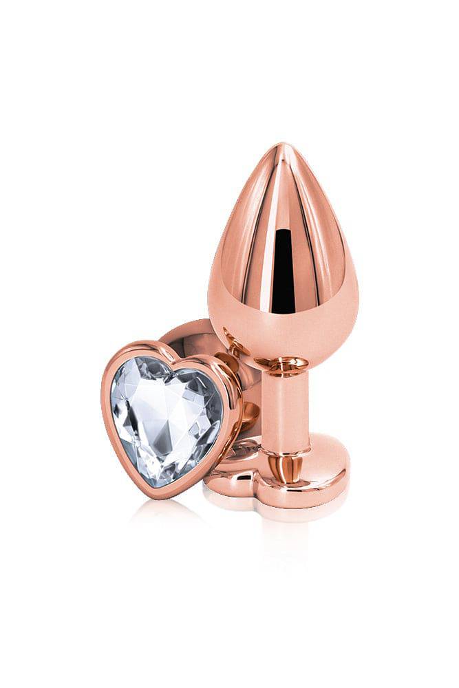 NS Novelties - Rear Assets - Aluminum Heart Butt Plug - Rose Gold/Clear - 3.25 Inch Sex Toy - Tophatter Daily Deals