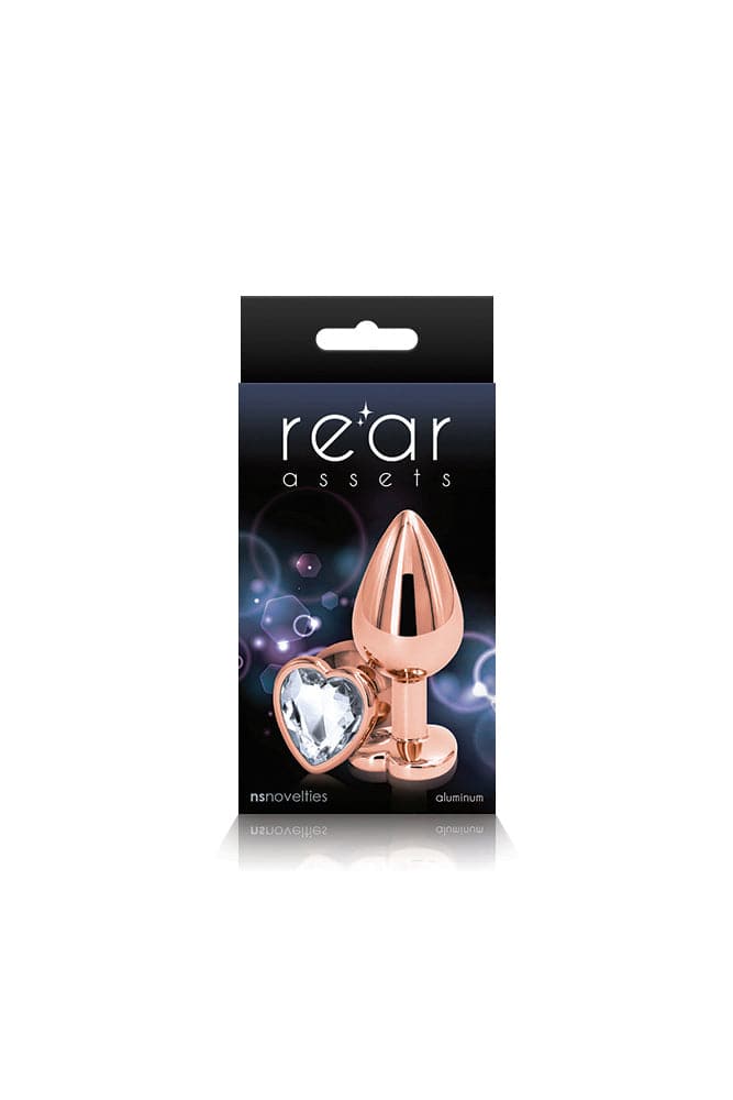NS Novelties - Rear Assets - Aluminum Heart Butt Plug - Rose Gold/Clear - 3.25 Inch Sex Toy - Tophatter Daily Deals