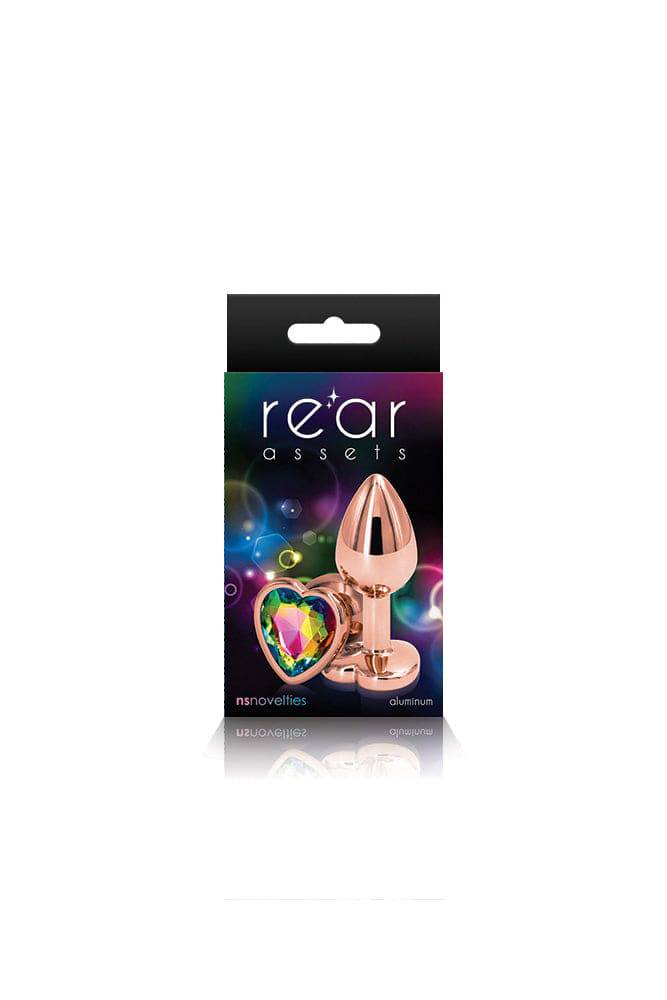 NS Novelties - Rear Assets - Aluminum Heart Butt Plug - Rose Gold/Rainbow - 2.75 Inch Sex Toy - Tophatter Daily Deals