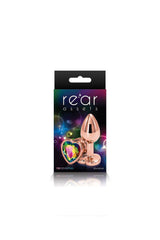 NS Novelties - Rear Assets - Aluminum Heart Butt Plug - Rose Gold/Rainbow - 2.75 Inch Sex Toy - Tophatter Daily Deals
