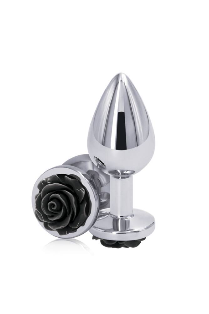 NS Novelties - Rear Assets - Aluminum Rose Butt Plug - Silver/Black - Medium - 3.5 Inch Sex Toy - Tophatter Daily Deals