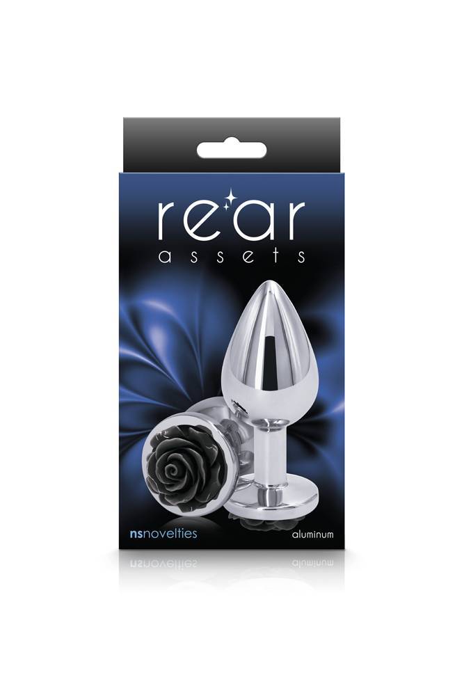 NS Novelties - Rear Assets - Aluminum Rose Butt Plug - Silver/Black - Medium - 3.5 Inch Sex Toy - Tophatter Daily Deals