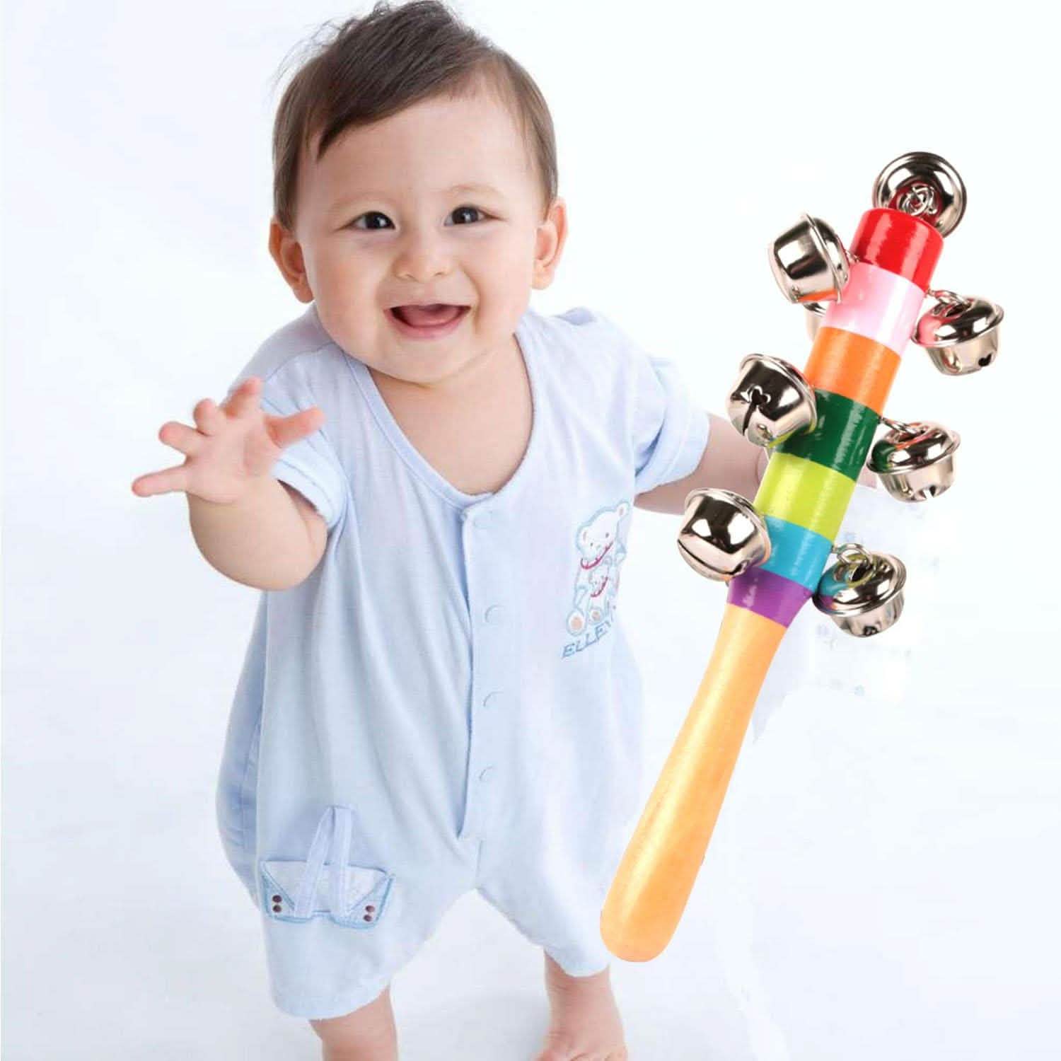Rainbow Color Wooden Handbell Pram Rattle Baby Gear - Tophatter Daily Deals