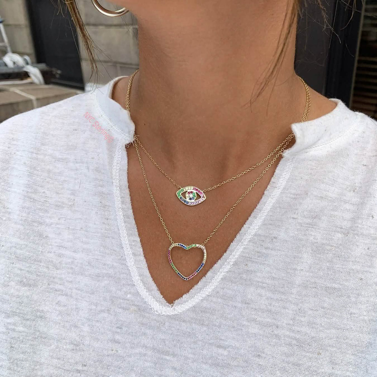 Rainbow CZ Eye Necklace Necklaces - Tophatter Daily Deals
