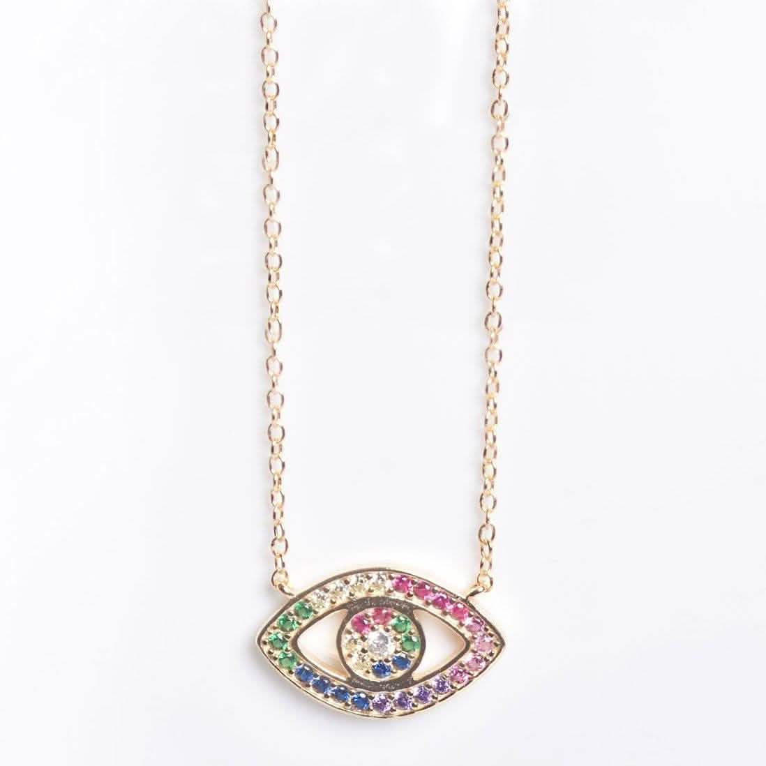 Rainbow CZ Eye Necklace Gold Necklaces - Tophatter Daily Deals
