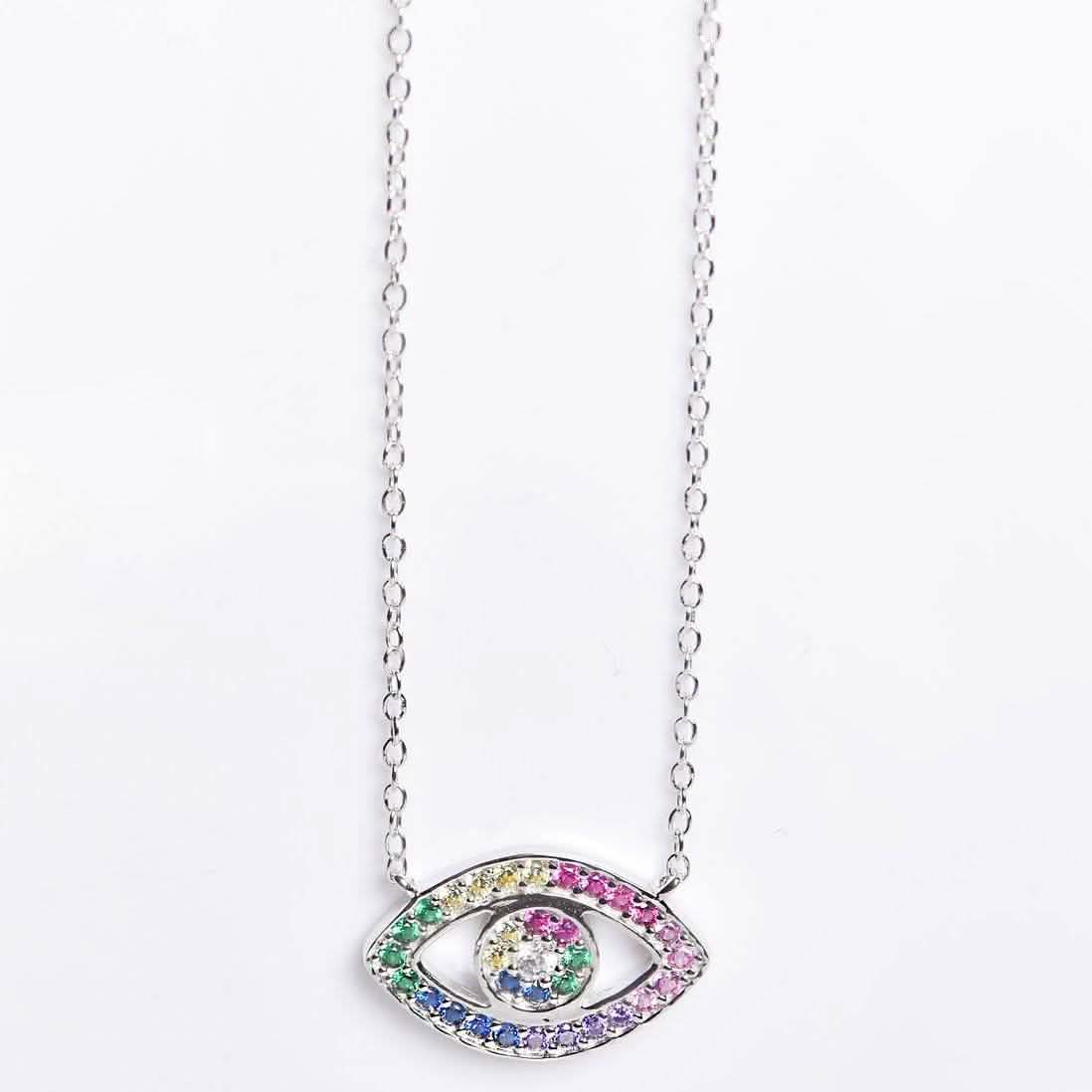 Rainbow CZ Eye Necklace Silver Necklaces - Tophatter Daily Deals