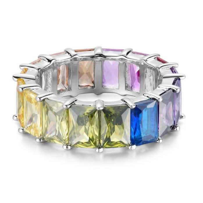 Rainbow Emerald Eternity Band Rings - Tophatter Daily Deals