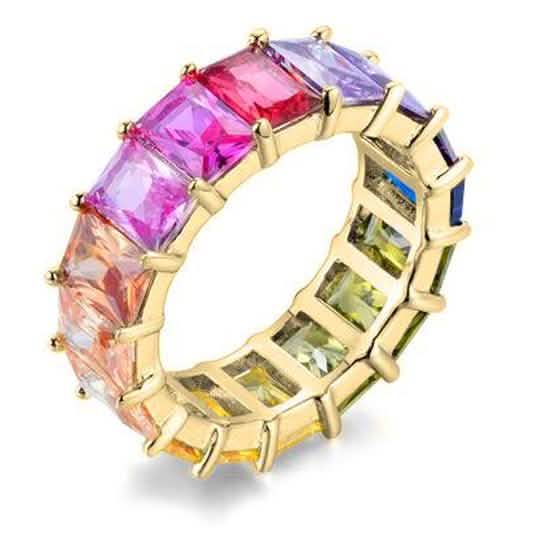 Rainbow Emerald Eternity Band Gold Rings - Tophatter Daily Deals