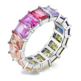 Rainbow Emerald Eternity Band Silver Rings - Tophatter Daily Deals