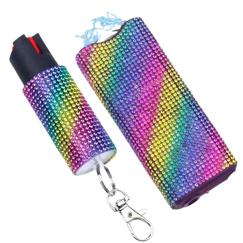 Rhinestone Mini Stun Gun and Pepper Spray Keychain Kit Rainbow Package Deals - Tophatter Daily Deals