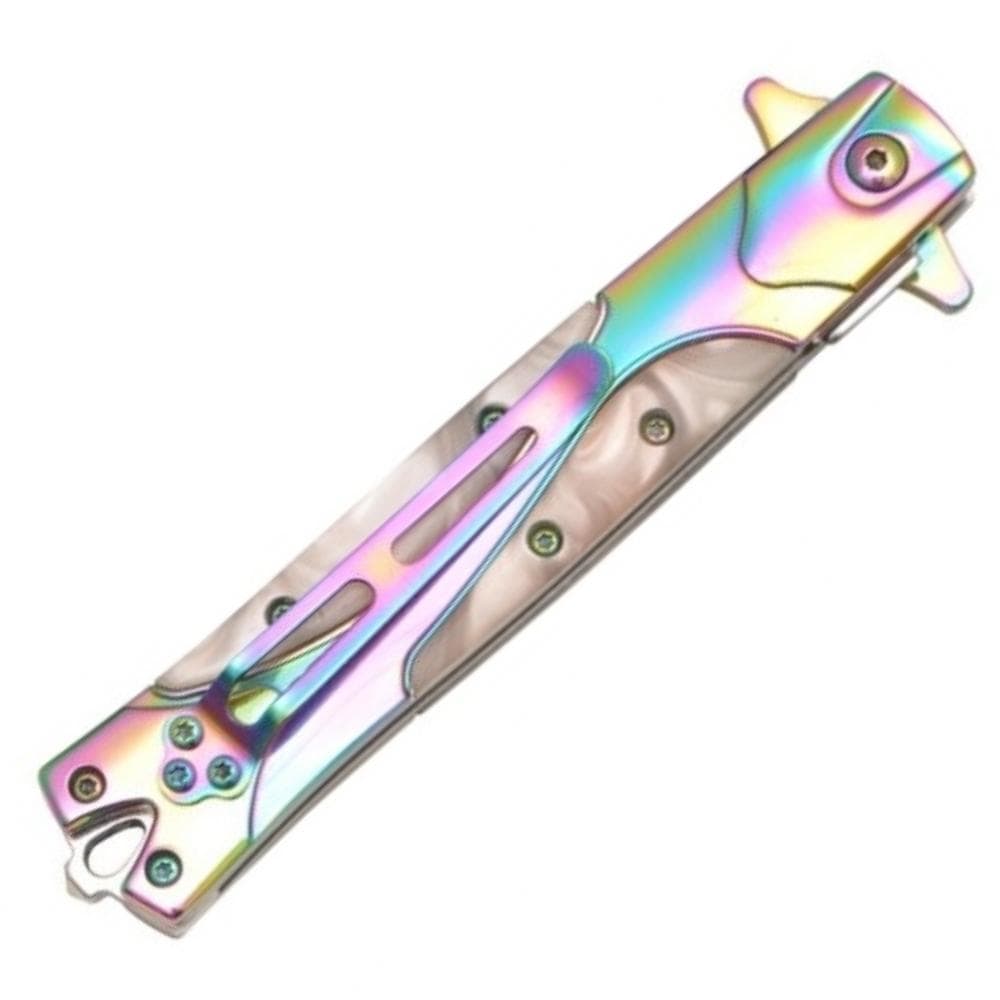 Rainbow Pearl Stiletto Folding Self-Defense Knife Knives & Knuckles - Tophatter Daily Deals