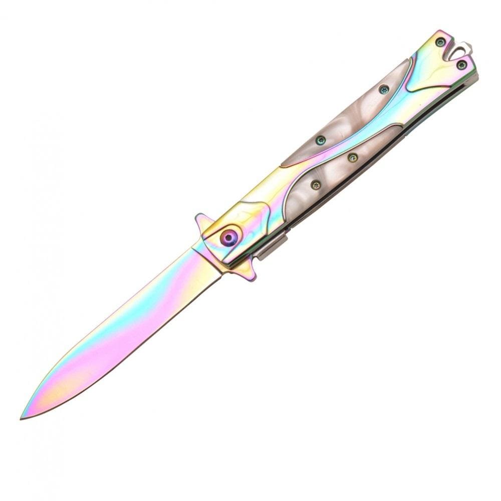 Rainbow Pearl Stiletto Folding Self-Defense Knife Knives & Knuckles - Tophatter Daily Deals