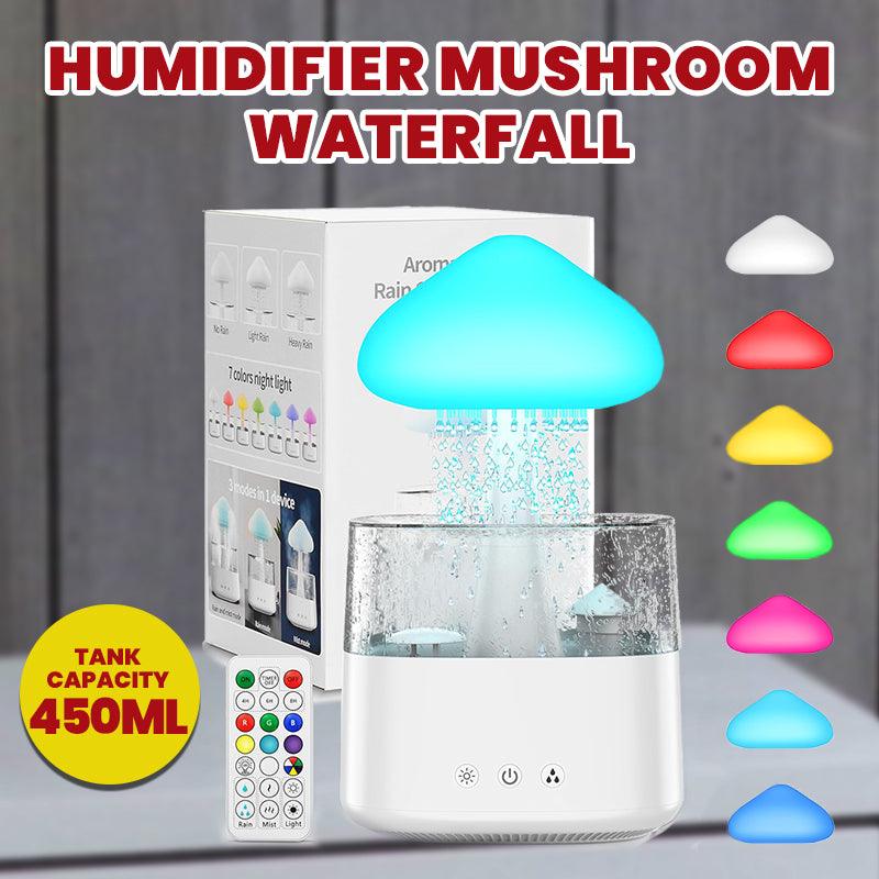 Rain Cloud Humidifier - LED Mushroom Waterfall Lamp Diffuser Drop Sound Night Light Aromatherapy Oil Essential Accessories - Tophatter Daily Deals
