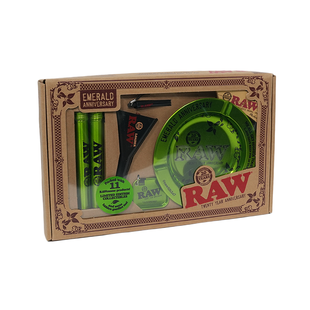 RAW 20th Anniversary Emerald Smoker's Kit Rolling Trays - Tophatter Daily Deals