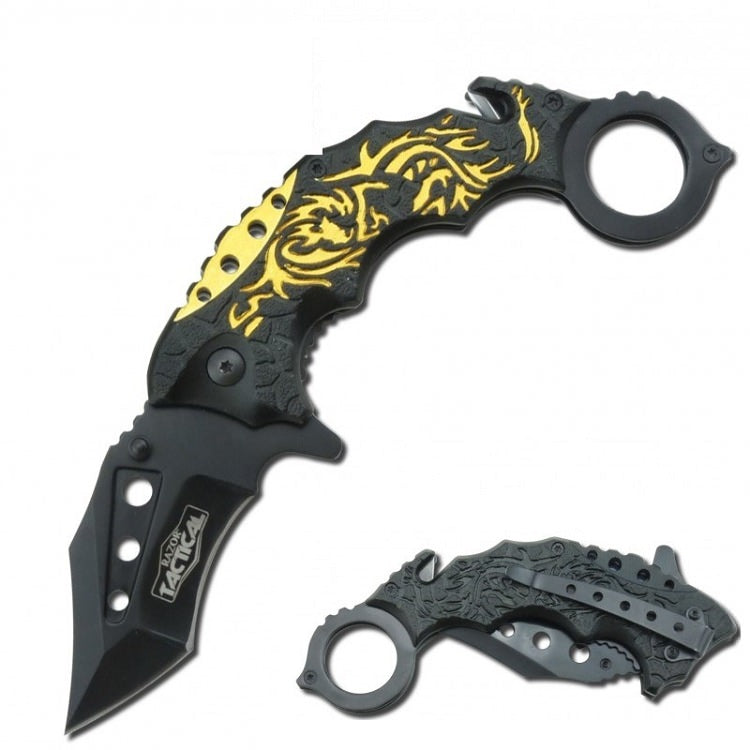 Gold Dragon Karambit Rescue Folder Spring Assist Knife - TOPHATTER'S ARMORY DEALS Collectible Weapons - Tophatter Daily Deals