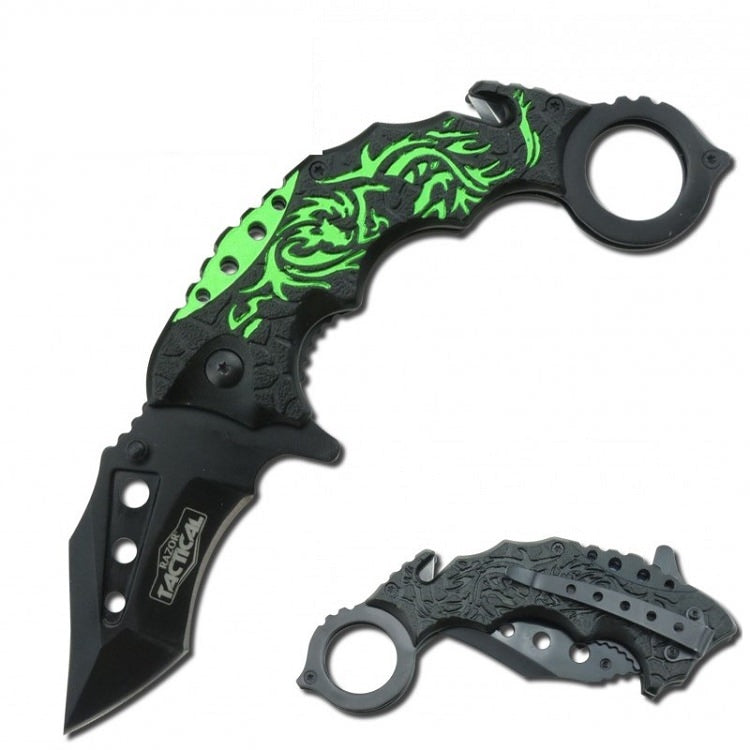 Green Dragon Karambit Rescue Folder Spring Assist Knife - TOPHATTER'S ARMORY DEALS Collectible Weapons - Tophatter Daily Deals