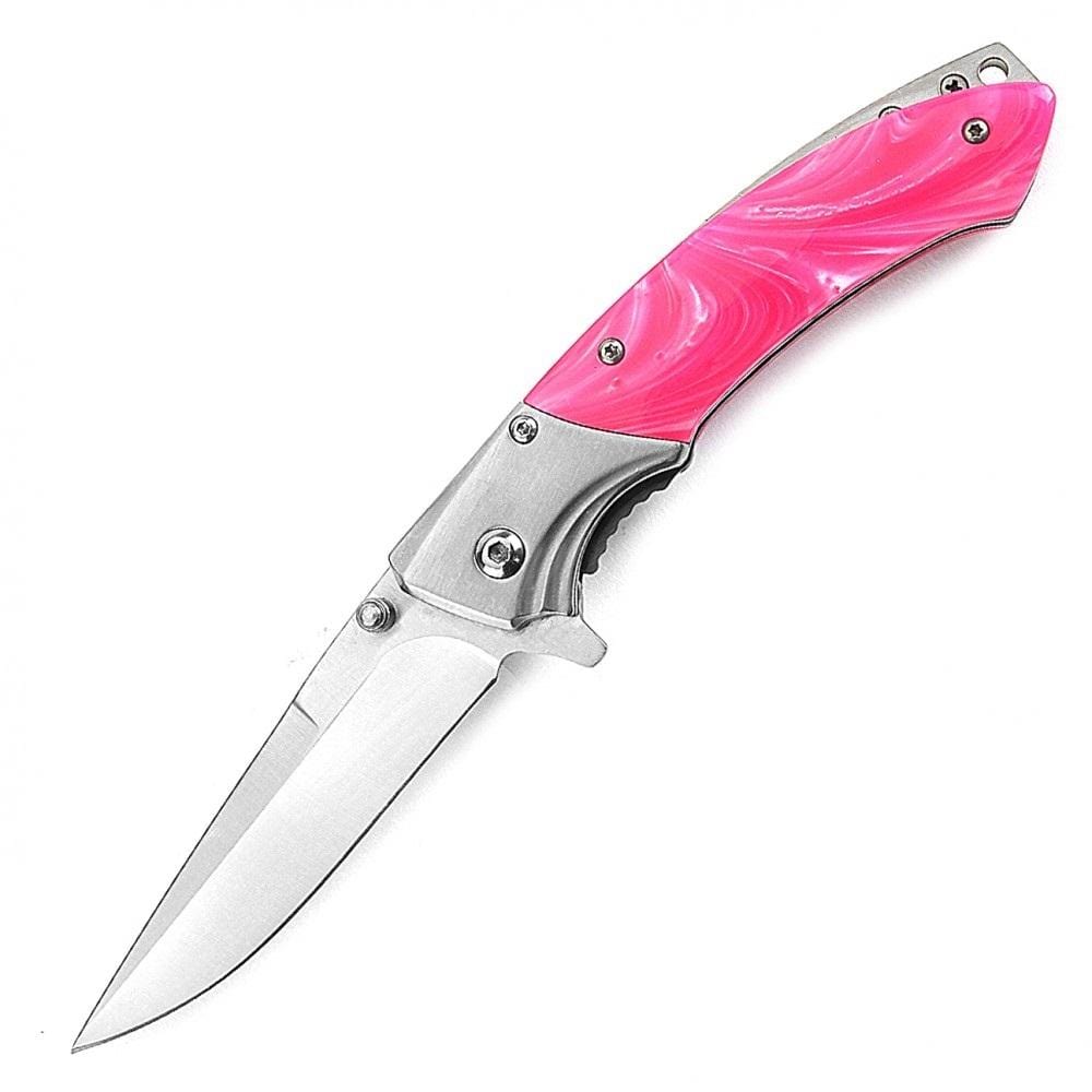 Pink Pearl Razor Tactical Blade with Emergency Glass Breaker Knives & Knuckles - Tophatter Daily Deals