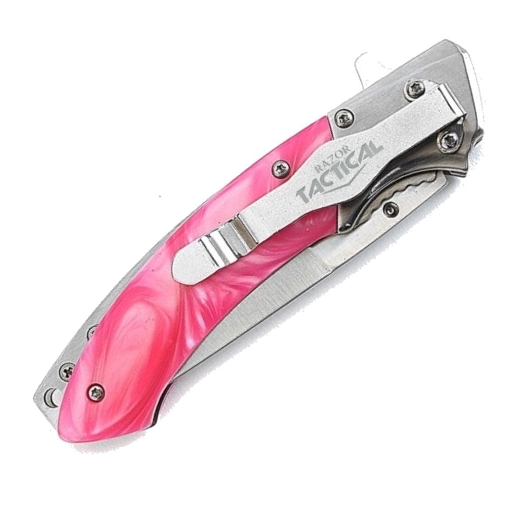 Pink Pearl Razor Tactical Blade with Emergency Glass Breaker Knives & Knuckles - Tophatter Daily Deals