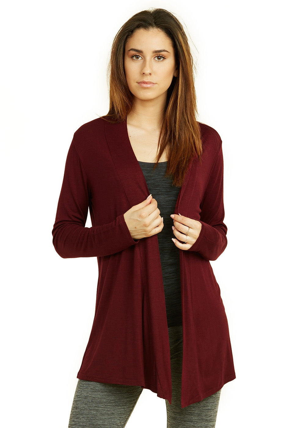 Women's Lightweight Open-Front Rayon Cardigan Burgundy Women's Tops - Tophatter Daily Deals