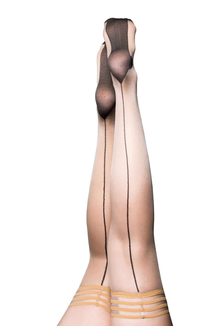 Kixies Ruby Nude Sheer Thigh-Highs with Black Back Seam and Cuban Heel Size A > Clothes > Hosiery > Stockings - Tophatter Daily Deals