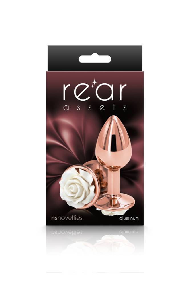 NS Novelties - Rear Assets - Aluminum Rose Butt Plug - Gold/White - Small - 3 Inch Sex Toy - Tophatter Daily Deals