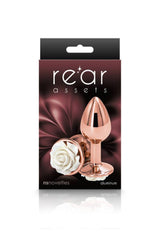 NS Novelties - Rear Assets - Aluminum Rose Butt Plug - Gold/White - Small - 3 Inch Sex Toy - Tophatter Daily Deals