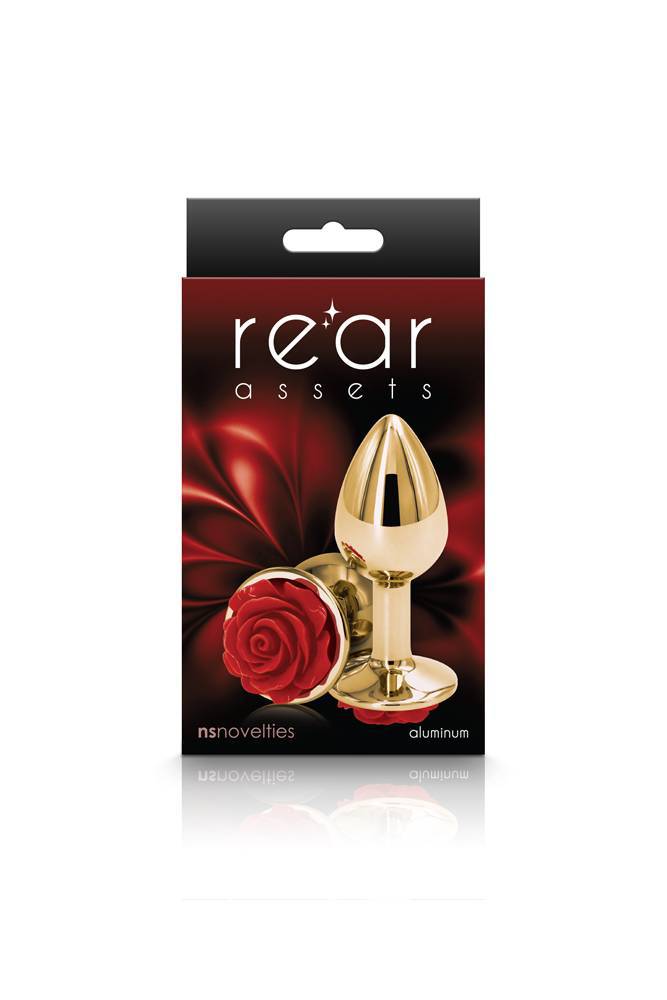 NS Novelties - Rear Assets - Aluminum Rose Butt Plug - Gold/Red - Small - 3 Inch Sex Toy - Tophatter Daily Deals