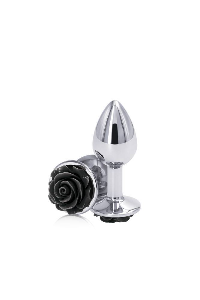 NS Novelties - Rear Assets - Aluminum Rose Butt Plug - Black/Silver - Small - 3 inch Sex Toy - Tophatter Daily Deals